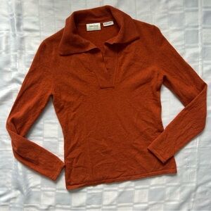 Neiman Marcus Orange V-Neck Sweater